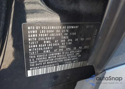 2017 Volkswagen Tiguan 2.0T/2.0T S from USA, damaged, VIN WVGBV7AX0HK046115